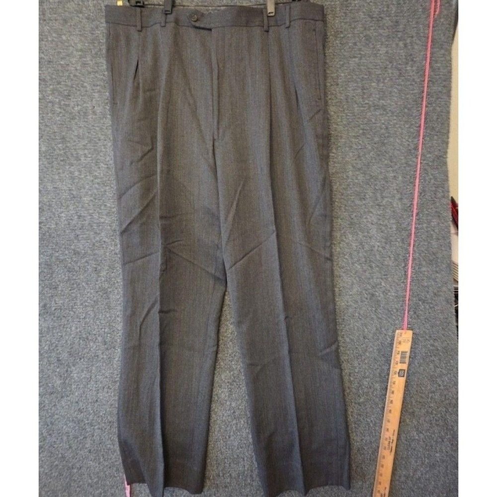 Paul Fredrick Dress Pants Mens 44x32 Gray Wool Classic Fit Pleated Made USA